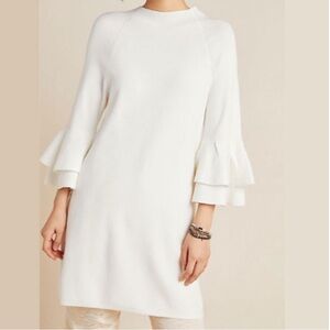 Anthropologie White Ruffle Sleeve Dress